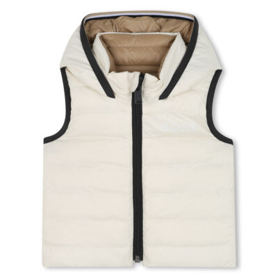 PRE ORDER BOSS Baby Reversible Sleeveless Puffer Jacket in Sand