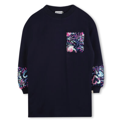 Billieblush Navy Blue Dress With Sequin Pocket & Sleeves