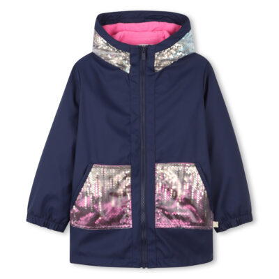 Billieblush Navy Coat With Sequin Hood & Pockets