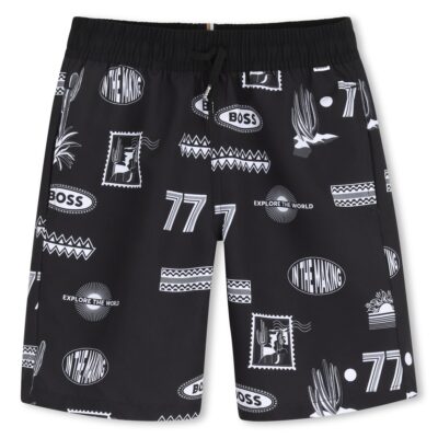 Boss Black & White Patterned Swim Shorts