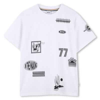 Boss White All Ove Pattern T-Shirt