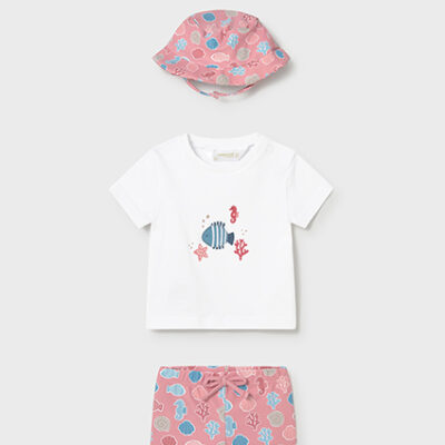 Mayoral Terracotta Swim Shorts, T-Shirt & Hat Set