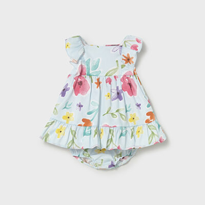 Mayoral Pale Blue Floral Hawaii Dress & Knickers Set