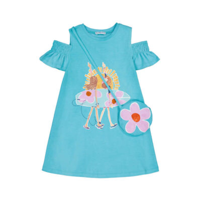 Mayoral Blue Cut Out Dress With Bag