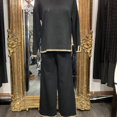 Black Knitted Lounge Suit With Gold Trim Detail