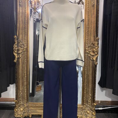 Cream & Navy Blue Knitted Lounge Suit