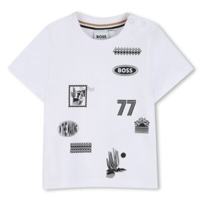 BOSS White With Black Print T-shirt