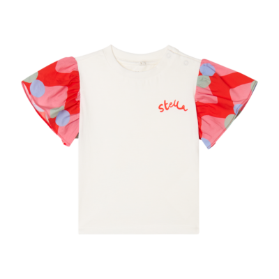 Stella McCartney Ivory T-Shirt With Multi Coloured Sleeves