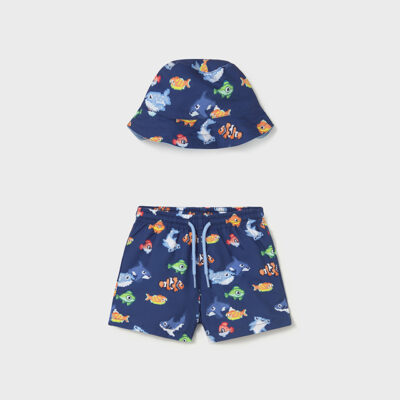 Mayoral Night Blue Swim Shorts & Bucket Hat