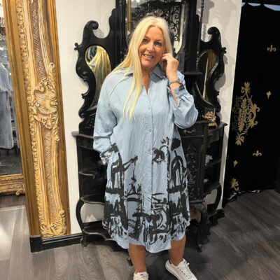 Ladies Blue Long Sleeved Button Through Shirt