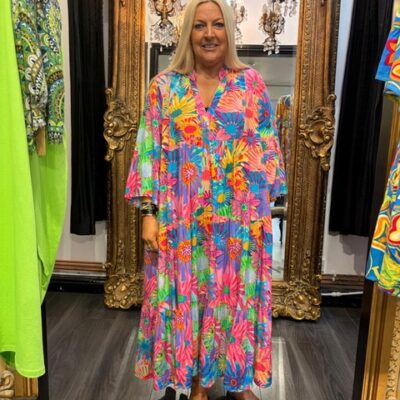 Ladies Bright Multi Coloured Floral maxi Dress