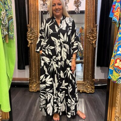 Ladies Black & White Patterned Maxi Dress