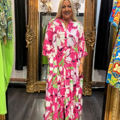 Ladies Floral Pink Maxi Dress