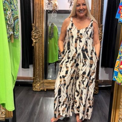 Ladies Brown Patterned Jumpsuit