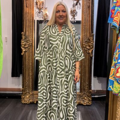 Ladies Green Patterned Maxi Dress
