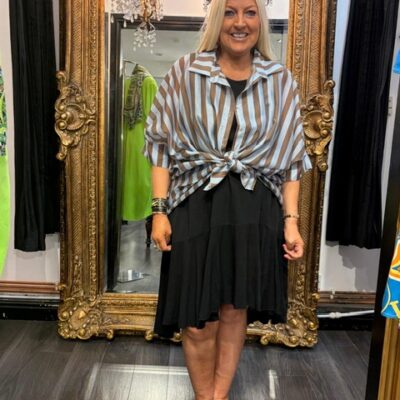 Ladies Brown & Blue Striped Shirt