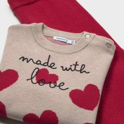 Pre Order Mayoral Red Heart Knitted Jumper & Pants Set
