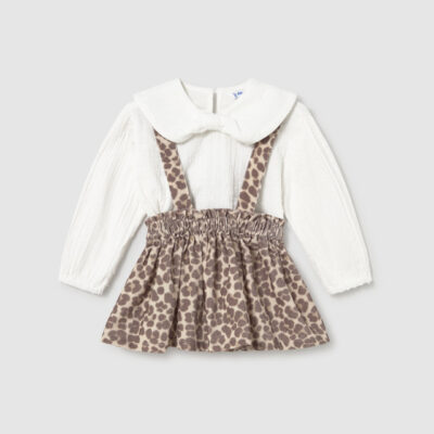 Pre Order Mayoral Blouse & Walnut skirt Set with Braces