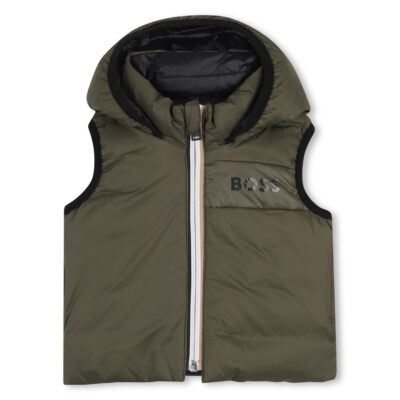 PRE ORDER BOSS Baby Reversible Sleeveless Puffer Jacket in Olive/Navy