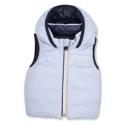PRE ORDER BOSS Baby Reversible Sleeveless Puffer Jacket in Pale Blue
