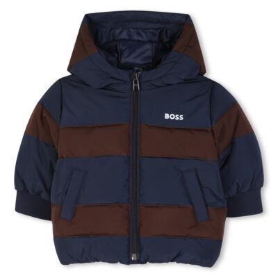 PRE ORDER BOSS Baby Navy Stripe Puffer Jacket