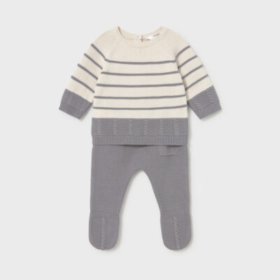 Pre Order Mayoral Ash Grey Striped Knitted Jumper & Trouser Set