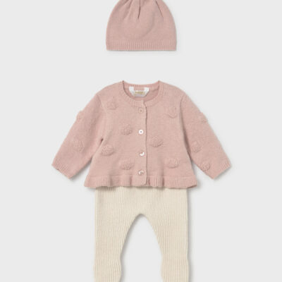 PRE ORDER Mayoral Knitted Footed Pants, Cardigan and Hat Set