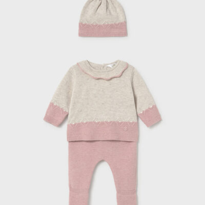 PRE ORDER Mayoral Knitted footed Pants, Top and Hat Set