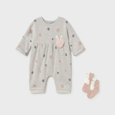 Mayoral Grey Spotty Romper with Matching Socks