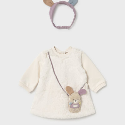 Mayoral Cream Bunny Fluffy Dress With Headband