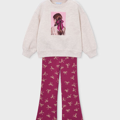 Mayoral Fleece Raspberry Bow Leggings & Top Set