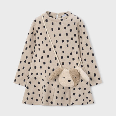 Pre Order Mayoral Neutral Dotty Dress & Dog Bag