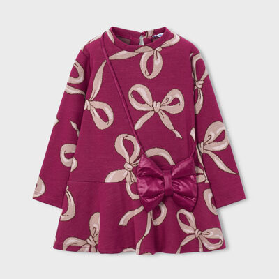 Mayoral Neutral Raspberry Bow Dress & Bow Bag