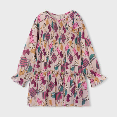 Mayoral Mauve Hand Bag Printed Pleated Dress
