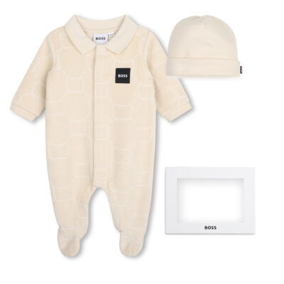 PRE ORDER BOSS Baby Beige Babygrow and Matching Hat