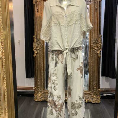 Ladies Linen Style Floral Trousers