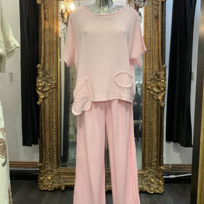 Ladies Pink Linen Style Trousers