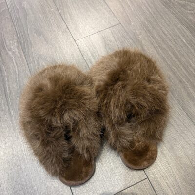 Ladies Fluffy Brown Slippers