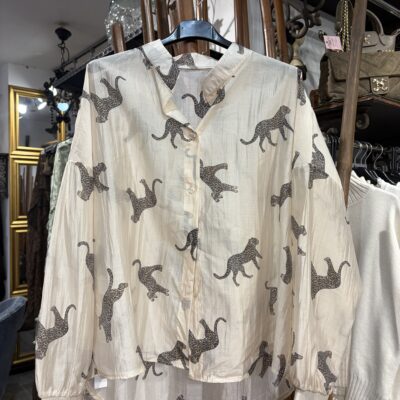 Ladies Cream Cheetah Print Blouse
