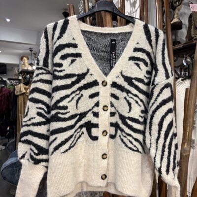 Ladies Zebra Knitted Cardigan in Cream