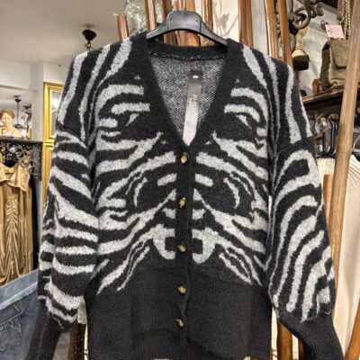 Ladies Zebra Knitted Cardigan in Black