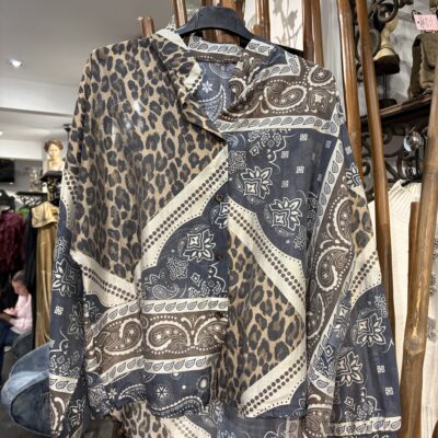 Ladies Navy/Brown Patterned Blouse